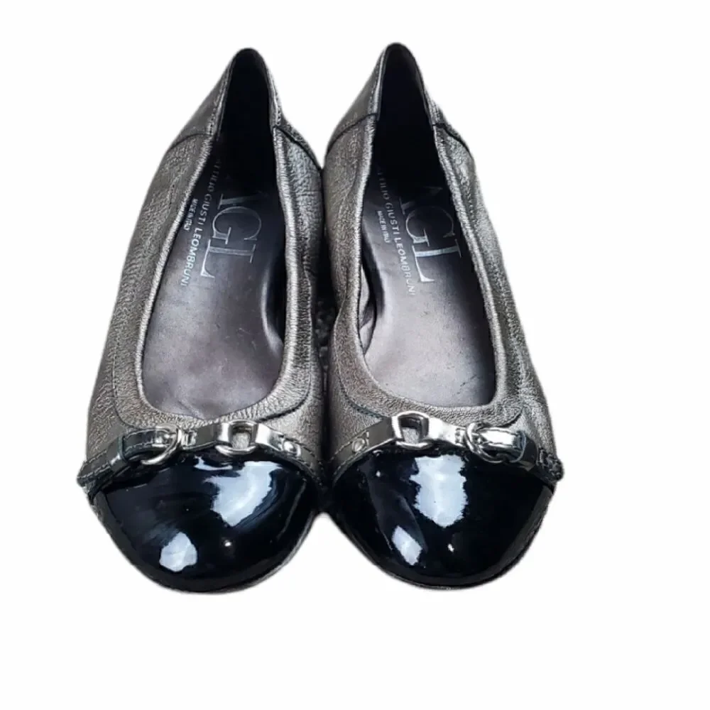 AGI Atillo Gusti Leumbruni Metallic & Black Patent Leather Ballet Flats